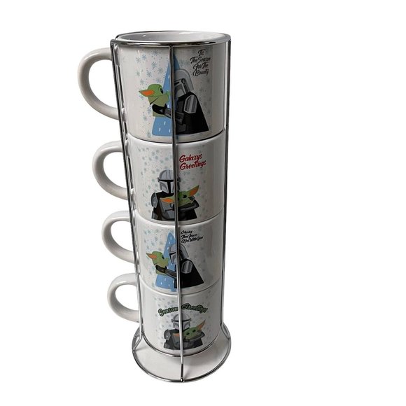 Silver Buffalo STAR WARS The Mandalorian Mug Cup Stackable Set 4 Metal Rack - Picture 9 of 9